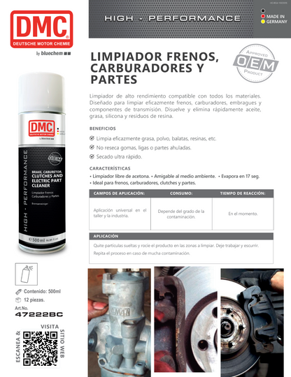 Limpiador de Frenos, Carburador y Partes "Sin Acetona" CARBUCLEAN