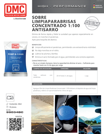 Sachet Líquido Limpia Parabrisas Concentrado 1:100 Antisarro