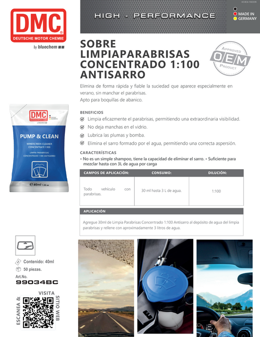 Sachet Líquido Limpia Parabrisas Concentrado 1:100 Antisarro